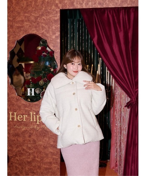 Her lip to ダウンコート ダウンジャケット Gold-Button Tweed Down