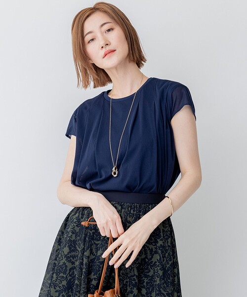 tシャツ 「洗える」チュールコンビジャージー シアー カットソー レディース 23区 tシャツ 「洗える」チュールコンビジャージー シアー