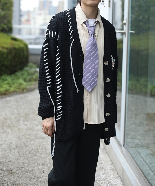 カーディガン HOOK -original- ブロックチェックハートパッチ ワッフル