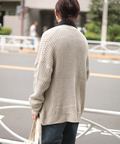 カーディガン HOOK -original- ブロックチェックハートパッチ ワッフル