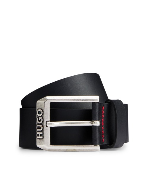 未使用HUGO BOSS ヒューゴボス　レザーベルト ブラック黒　 ロゴバックル HUGO ベルト HUGOロゴピンバックル レザーベルト メンズ