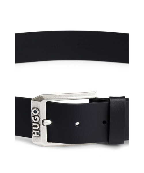 未使用HUGO BOSS ヒューゴボス　レザーベルト ブラック黒　 ロゴバックル BOSS - レザーベルト ロゴピンバックル - ブラック