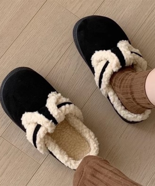 スリッポン スエードモコモコムートンスリッポン レディース