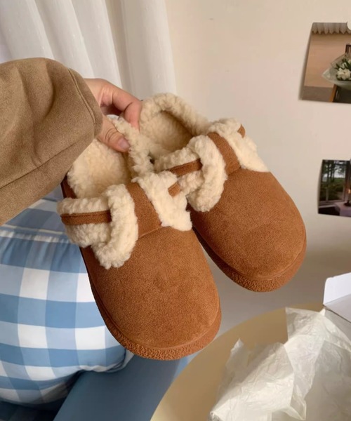 スリッポン スエードモコモコムートンスリッポン レディース