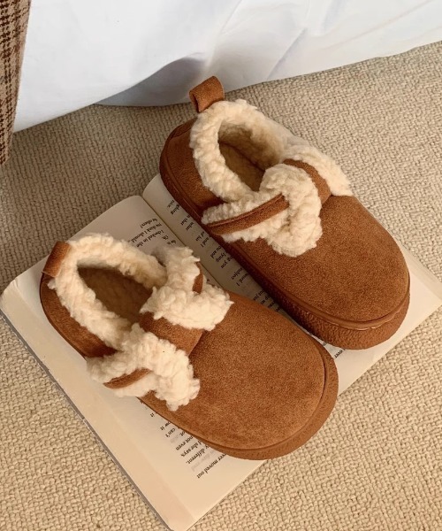 スリッポン スエードモコモコムートンスリッポン レディース