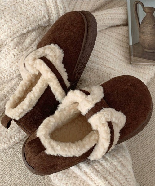 スリッポン スエードモコモコムートンスリッポン レディース