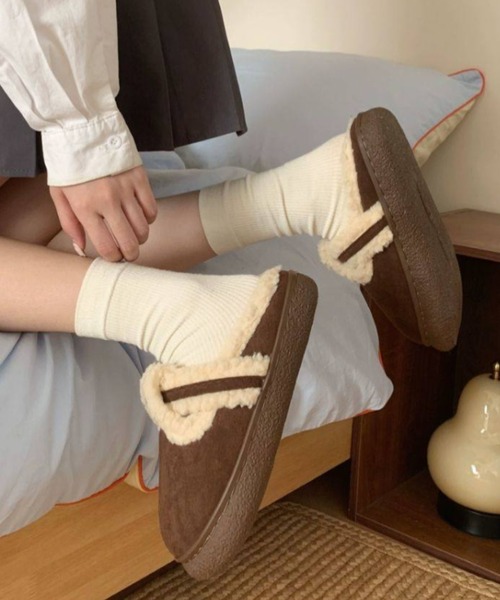 スリッポン スエードモコモコムートンスリッポン レディース