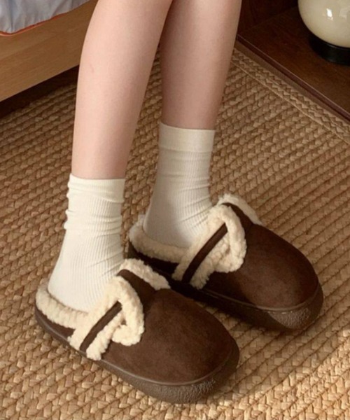 スリッポン スエードモコモコムートンスリッポン レディース