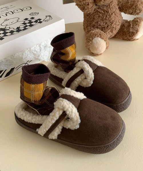 スリッポン スエードモコモコムートンスリッポン レディース