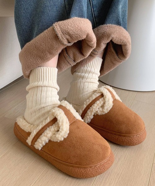 スリッポン スエードモコモコムートンスリッポン レディース