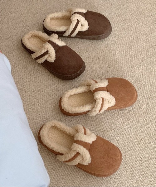 スリッポン スエードモコモコムートンスリッポン レディース