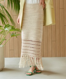 クロシェ★フリンジ★ニットマキシスカート★ ZIMMERMANN ZIMMERMANN クロシェニットコットン ミディ丈スカート | NET-A