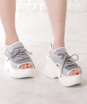 厚底 サンダル メッシュ レースアップ 厚底 ...の詳細画像4