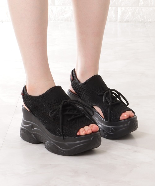 Lace Ladies サンダル メッシュ レースアップ 厚底 スニーカー