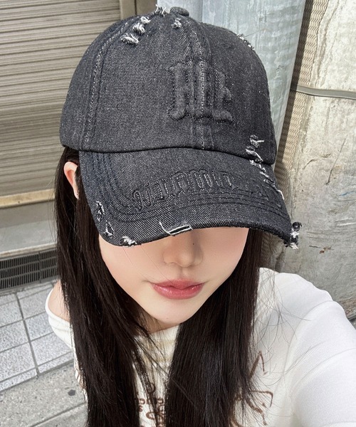 SPINNS（スピンズ） キャップ 帽子 ダメージデニムキャップ/韓国/Y2K