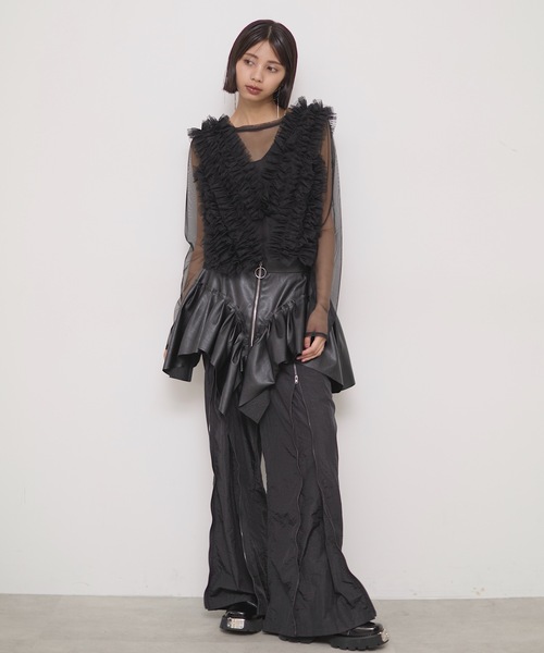 新品　ベルト フェイクレザー フリルベルト Mサイズ ブラック VIOLETTA ベルト フェイクレザーフリルベルト レディース