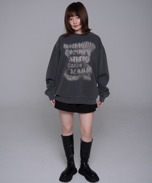 トレーナー スウェット 「mahagrid/マハグリッド」 GRUNGE SLOGAN PIGMENT SWEATSHIRT/グランジ スローガン ピ mahagrid/マハグリッド』 GRUNGE SLOGAN PIGMENT SWEATSHIRT