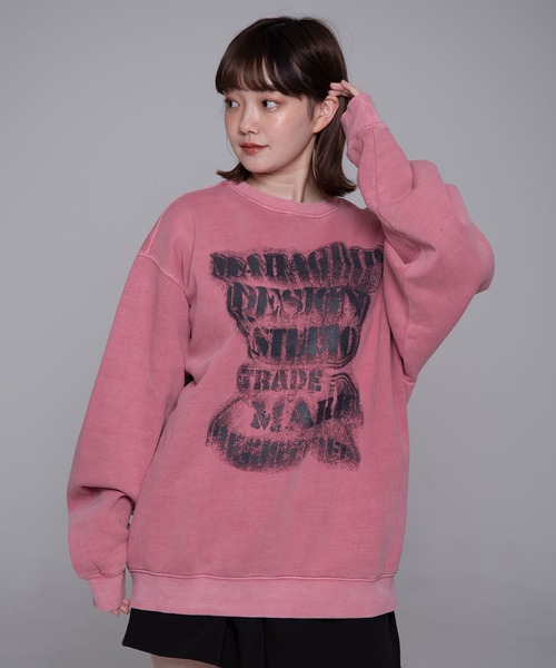 トレーナー スウェット 「mahagrid/マハグリッド」 GRUNGE SLOGAN PIGMENT SWEATSHIRT/グランジ スローガン ピ mahagrid/マハグリッド』LOVE PUNK PIGMENT SWEATSHIRT/ラブ