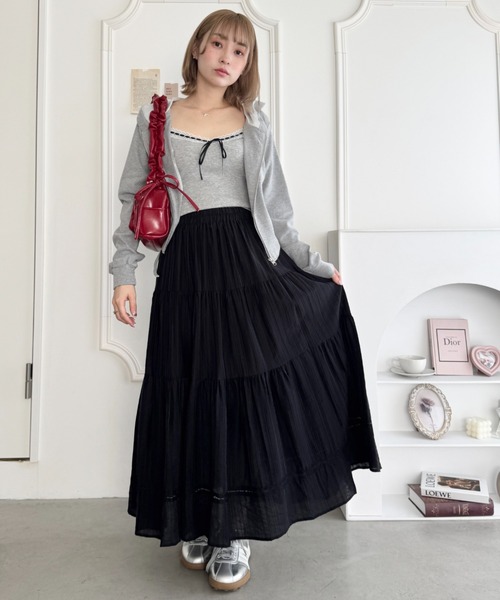 Loueme スカート レース切り替えティアードロングスカート : ZOZOTOWN