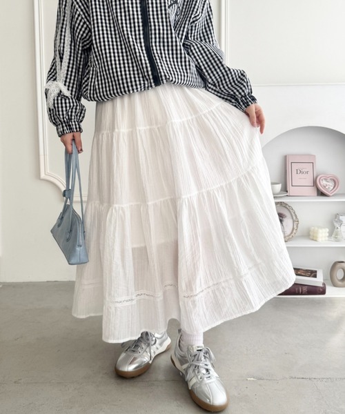 Loueme スカート レース切り替えティアードロングスカート : ZOZOTOWN