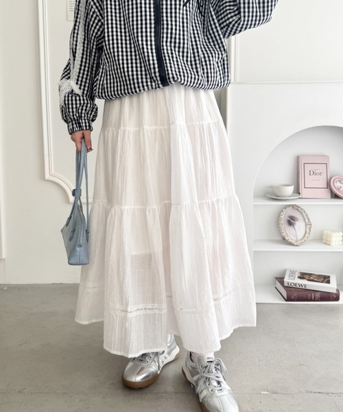 Loueme スカート レース切り替えティアードロングスカート : ZOZOTOWN