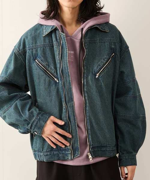デニム ジャケット JUNRED デニムジャケット gジャン デニムバイカーZIPブルゾン