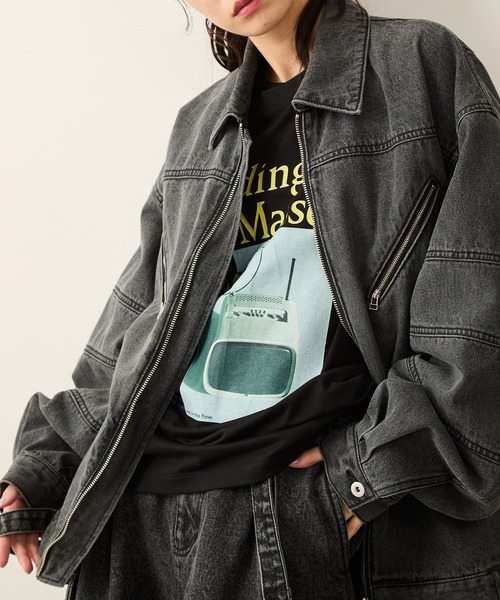 Gジャン　デニムジャケット　ライダース　レザージップ　90s　短丈　バイカー JUNRED デニムジャケット gジャン デニムバイカーZIPブルゾン