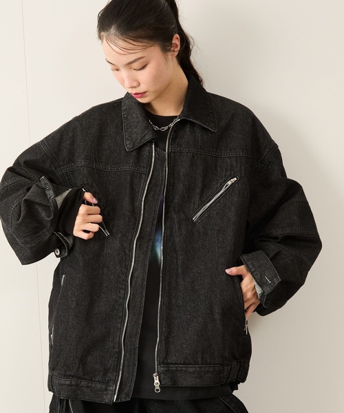 JUNRED デニムジャケット gジャン デニムバイカーZIPブルゾン