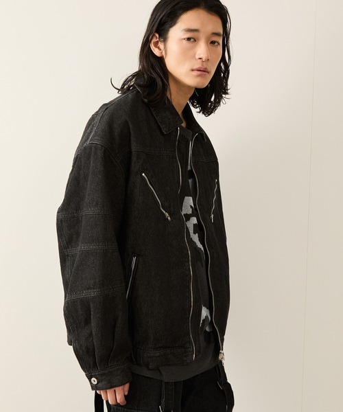 JUNRED デニムジャケット gジャン デニムバイカーZIPブルゾン