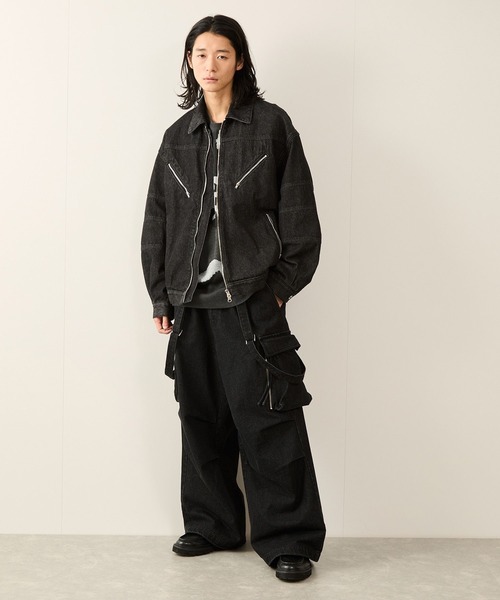 JUNRED デニムジャケット gジャン デニムバイカーZIPブルゾン