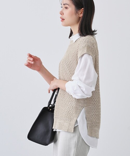 ベスト ジレ 「ファンシー素材」透かし柄ニットベスト レディース INDIVI ベスト ジレ 「ファンシー素材」透かし柄ニットベスト