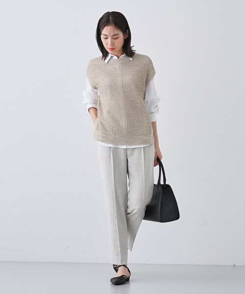 INDIVI ベスト ジレ 「ファンシー素材」透かし柄ニットベスト