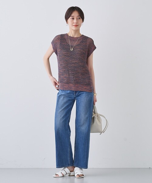 INDIVI ベスト ジレ 「ファンシー素材」透かし柄ニットベスト