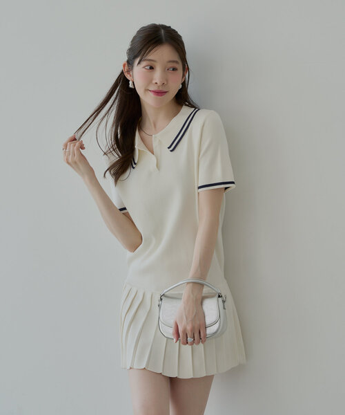 ホワイト プリーツ ミニワンピース &チェックミニスカート　ワンホン Chico（チコ） ワンピース プリーツポロミニワンピース : ZOZOTOWN