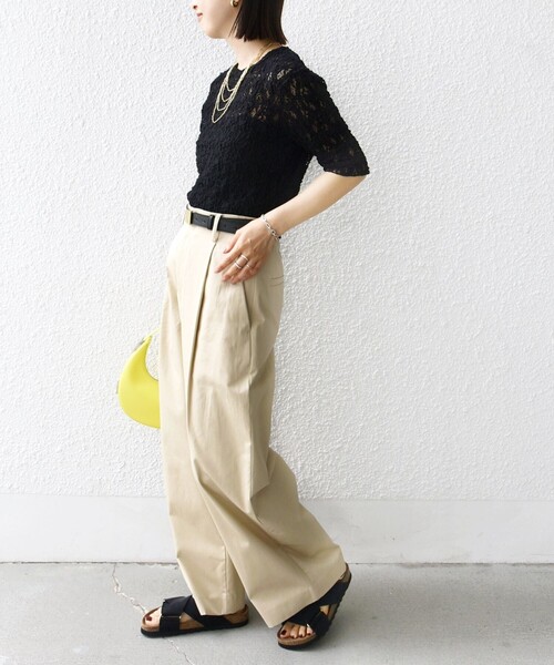 SHIPS for women / シップスウィメン 〈手洗い可能〉ラッセル レース クルーネック 5分袖 カットソー SHIPS tシャツ 「手洗い可能」ラッセル レース クルーネック 5分