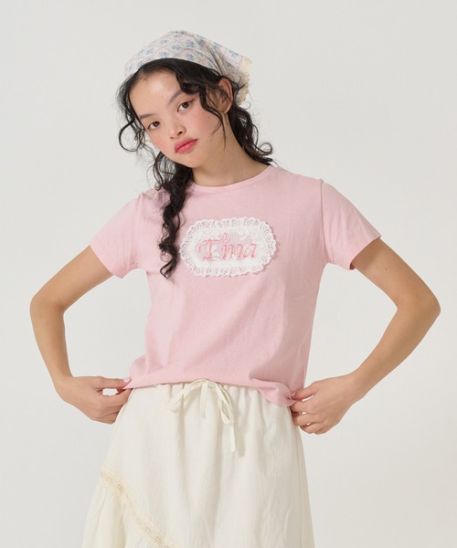 TINA：JOJUN tシャツ Tina刺繍 コンパクトTシャツ レディース