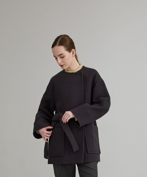 PUBLICTOKYO パブリックトウキョウ ダークグレー ロングコート フリー PUBLIC TOKYO（パブリックトウキョウ） ノーカラーコート FREE