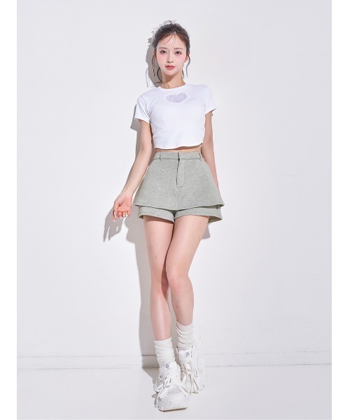 美品 CLANE ディープスリットショートパンツレイヤースカート　ブラック GYDA スカート フェイクスリットスカートライクショートパンツ