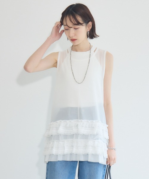 タンクトップ ノースリーブ TRANOI . フリルヘムメッシュタンクトップ レディース Paradise Picnic タンクトップ ノースリーブ TRANOI . フリル