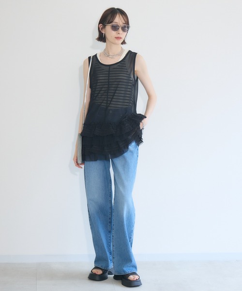 タンクトップ ノースリーブ TRANOI . フリルヘムメッシュタンクトップ レディース Paradise Picnic タンクトップ ノースリーブ TRANOI . フリル