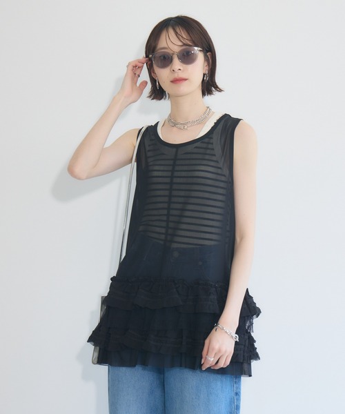 タンクトップ ノースリーブ TRANOI . フリルヘムメッシュタンクトップ レディース Paradise Picnic タンクトップ ノースリーブ TRANOI . フリル