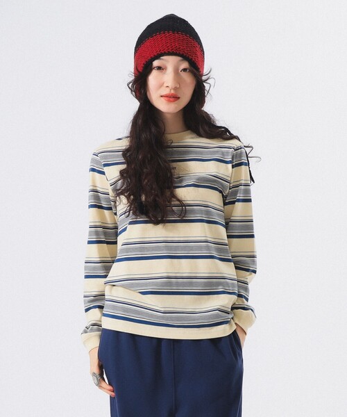tシャツ ボーイ エンブロイダリー ボーダー ロングスリーブ Tシャツ レディース