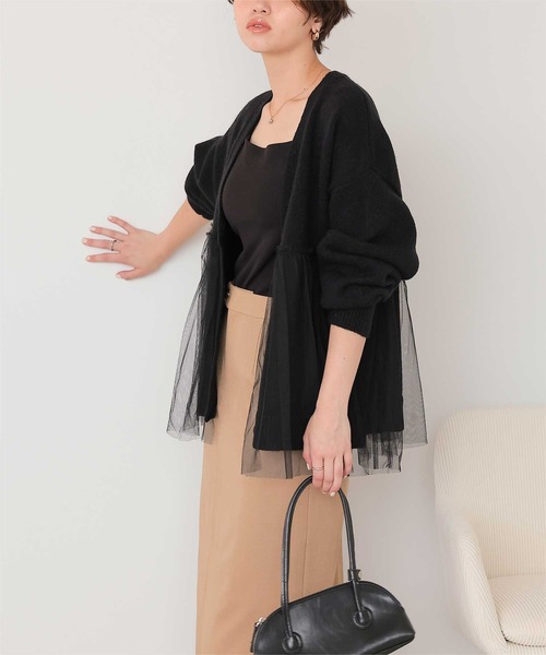 titivate チュールカーディガン　神戸レタス　ジレの2点セット チュールドッキングニットカーディガン [C7448] - レディース