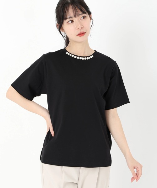 tシャツ UV天竺_クランプルパールネックTシャツ レディース