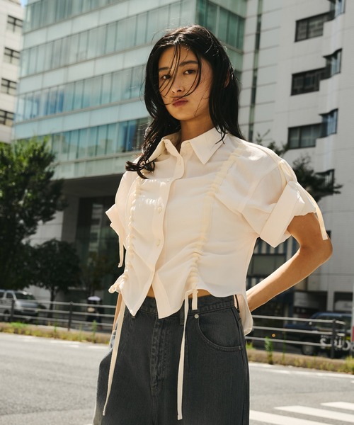 ブラウス シャツ Adjustable Length Mesh Shirt｜ウォッシャブル/半袖/夏服 レディース