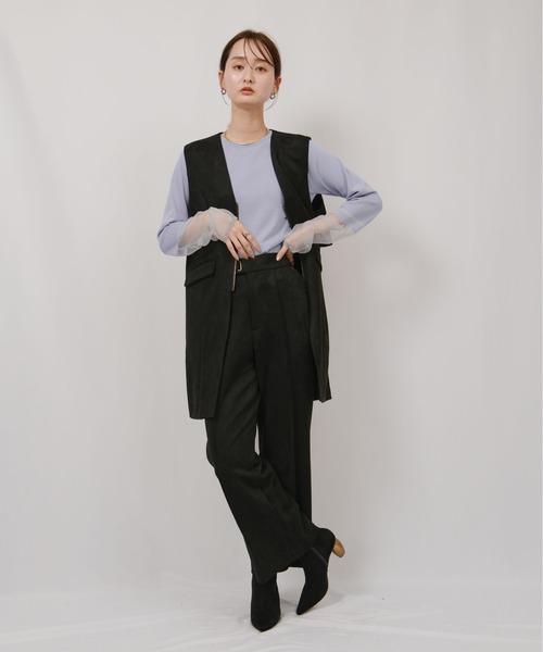 palm RICHE ベスト ジレ スエードライクバックフリルロングジレ