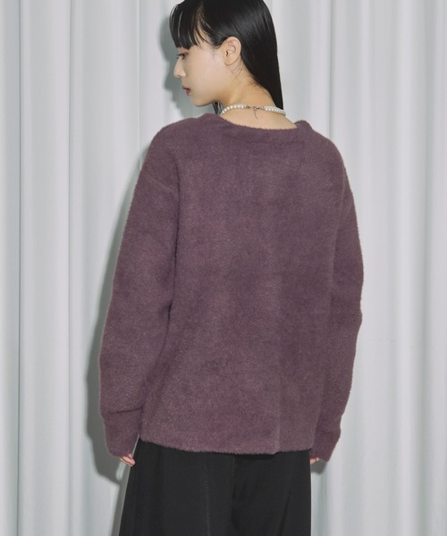 Ezick カーディガン flower rope knit ロープ刺繍シャギーニット