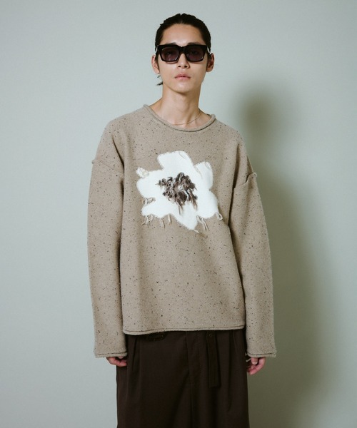 Camphor wood セーター ニット inside out flower motif nep sweater