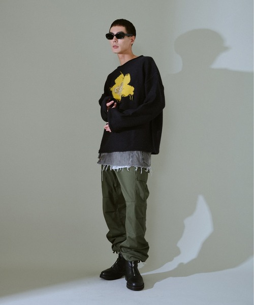 Camphor wood セーター ニット inside out flower motif nep sweater