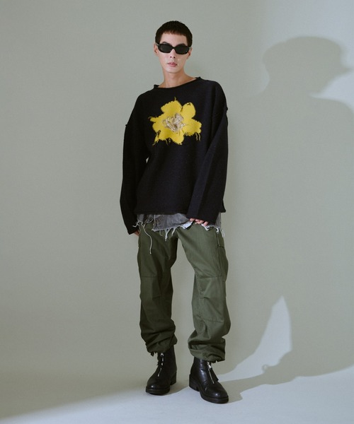 Camphor wood セーター ニット inside out flower motif nep sweater
